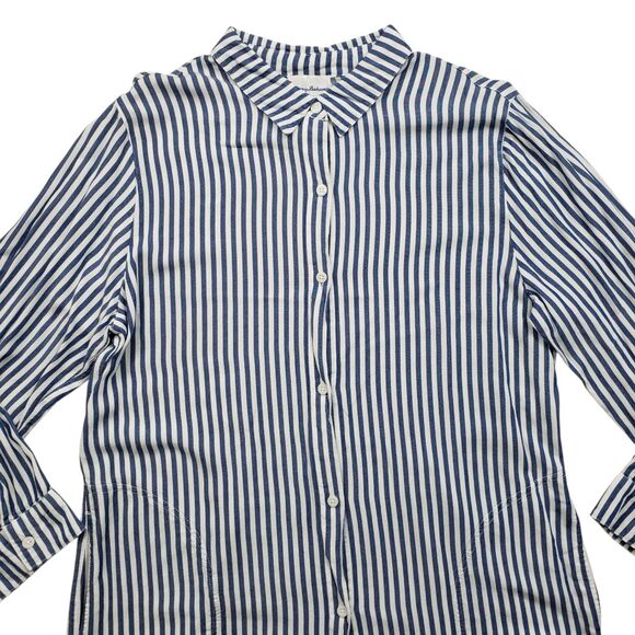 Tommy Bahama Chambray Striped Boyfriend Beach Cover Up Shirt Womens Large - Picture 14 of 14